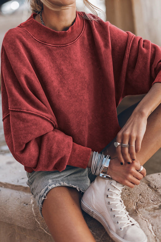 Red Dahlia Drop Shoulder Crew Neck Pullover Sweatshirt | Cozy Casual Women’s Top