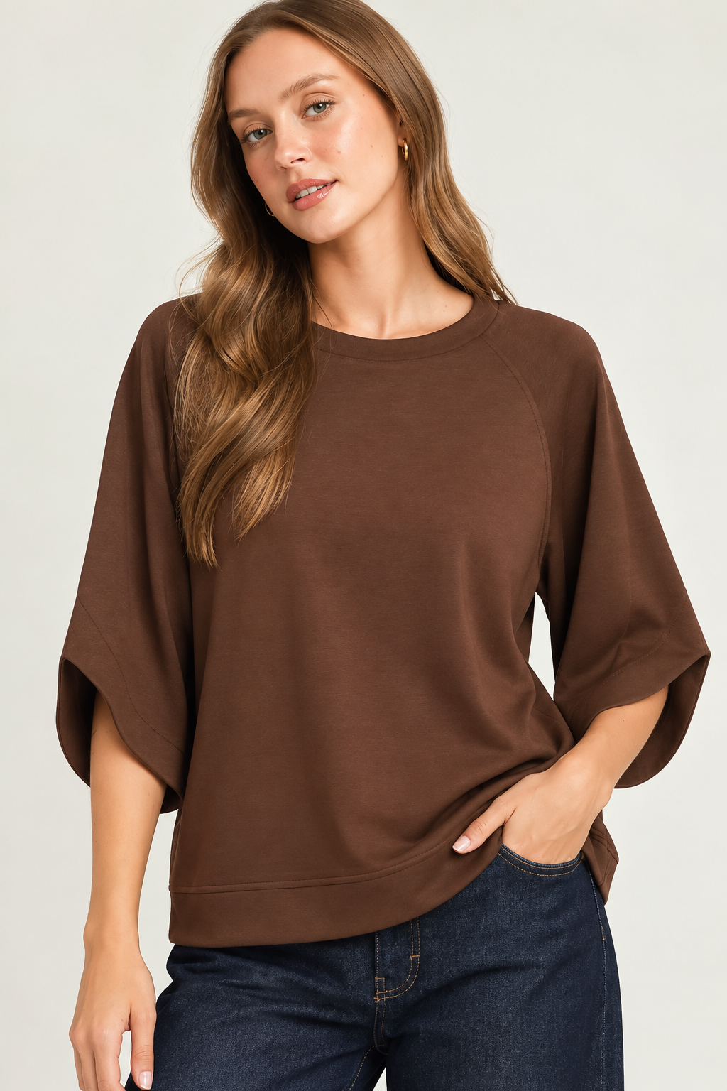 Umgee LuxeKnit Cocoa Raglan Sleeve Top