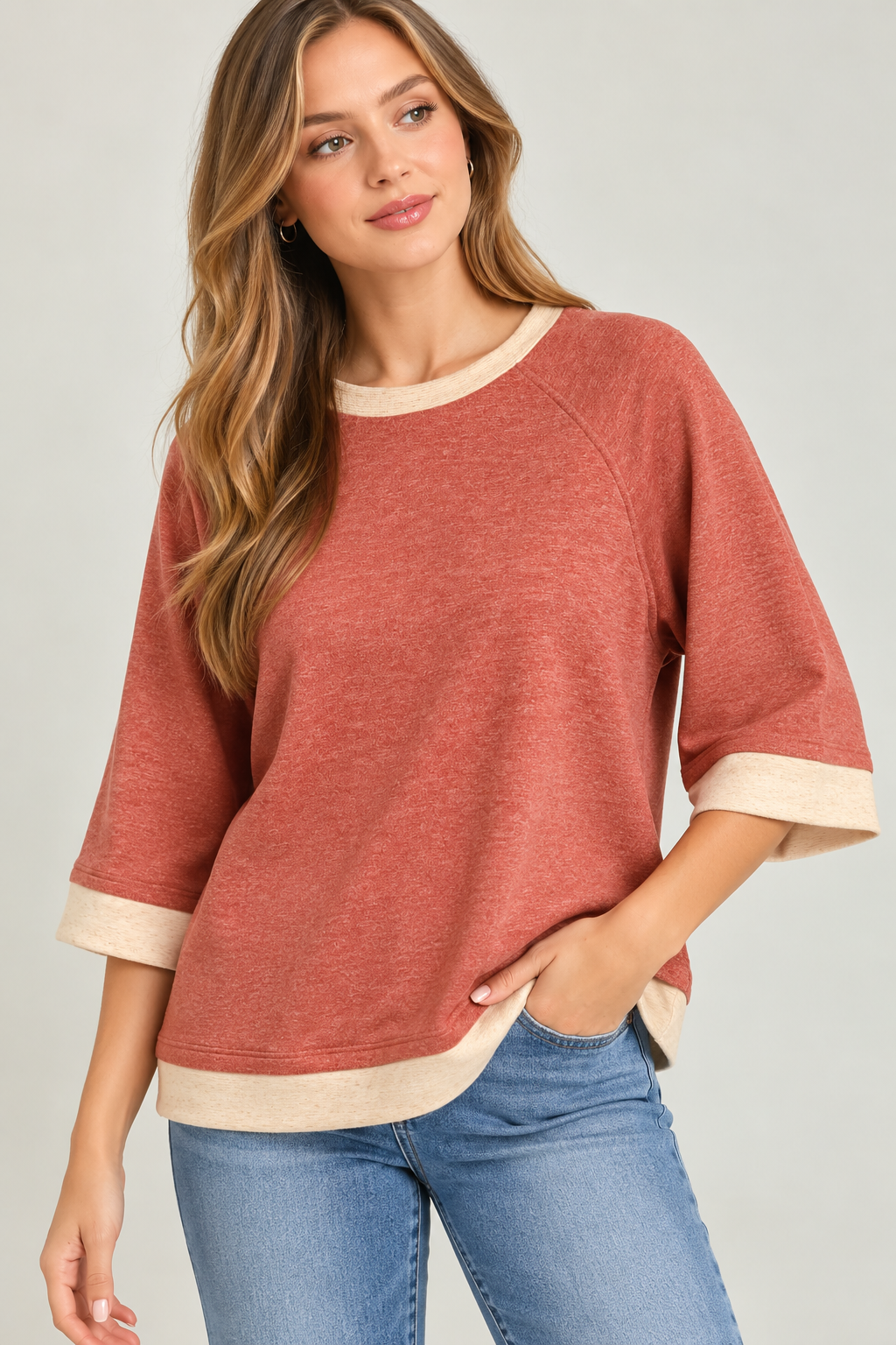 Umgee DREAMPLUSH Contrast Raglan Sleeve Top