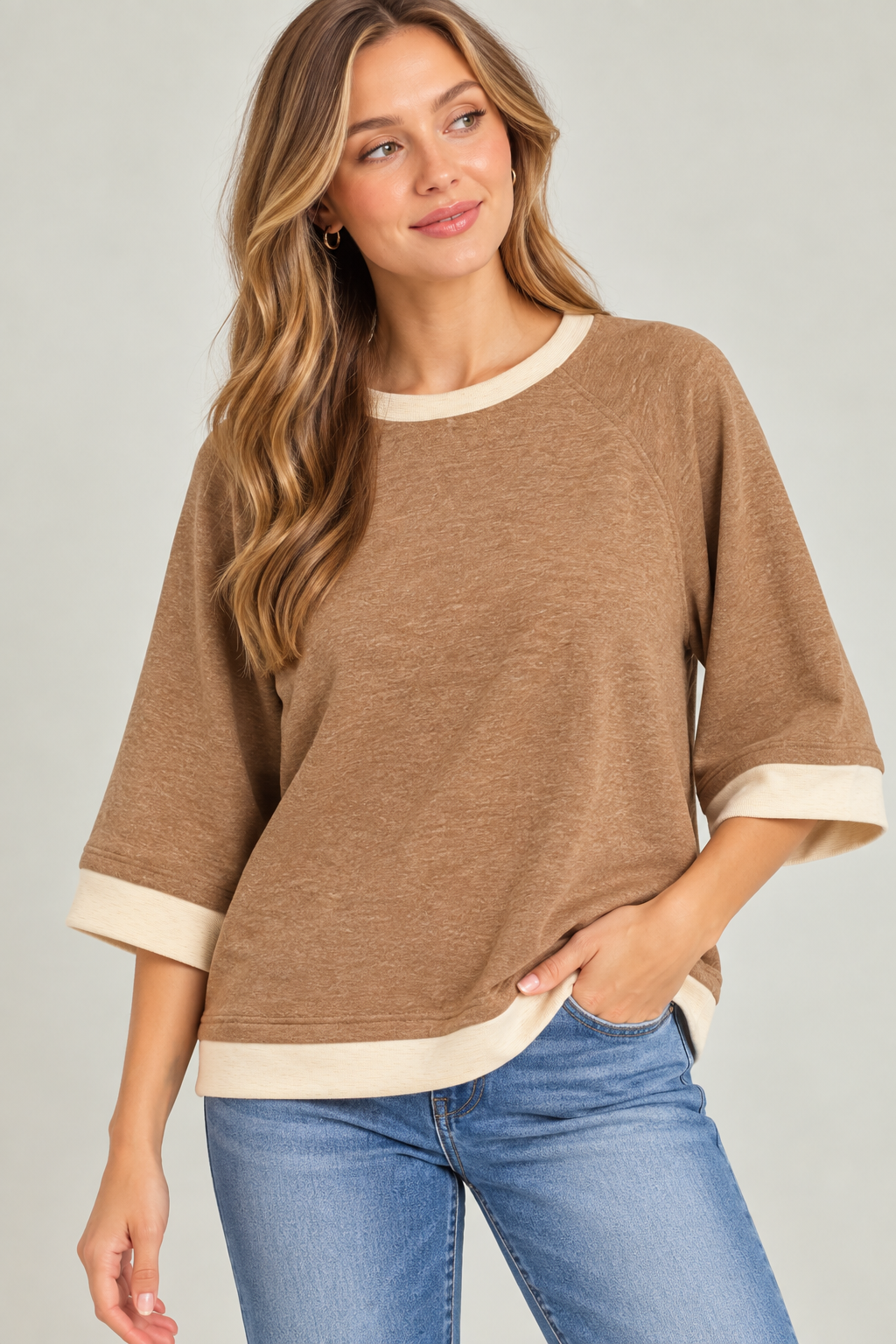 Umgee DREAMPLUSH Contrast Raglan Sleeve Top
