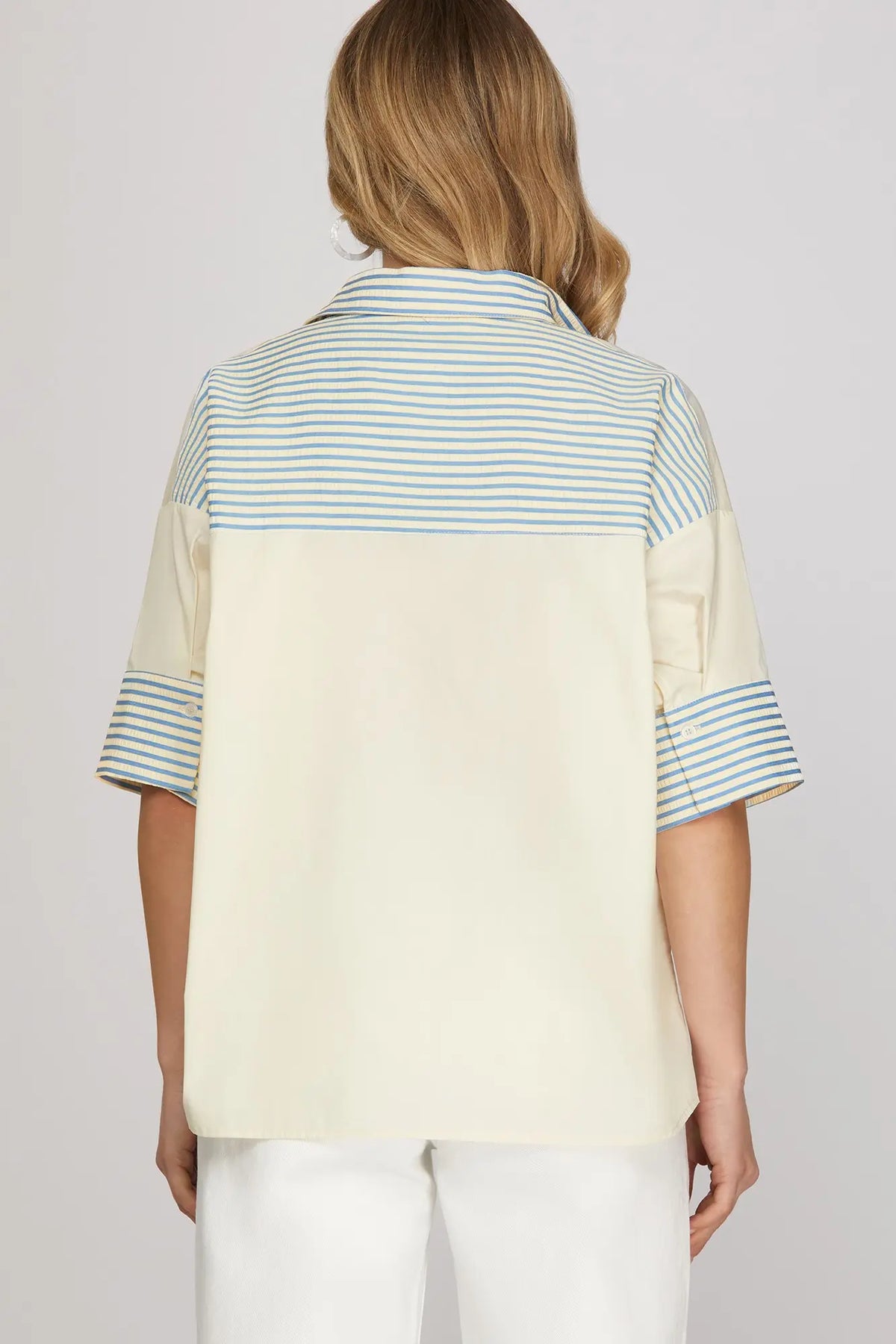 Striped Contrast Oversized Collared Top