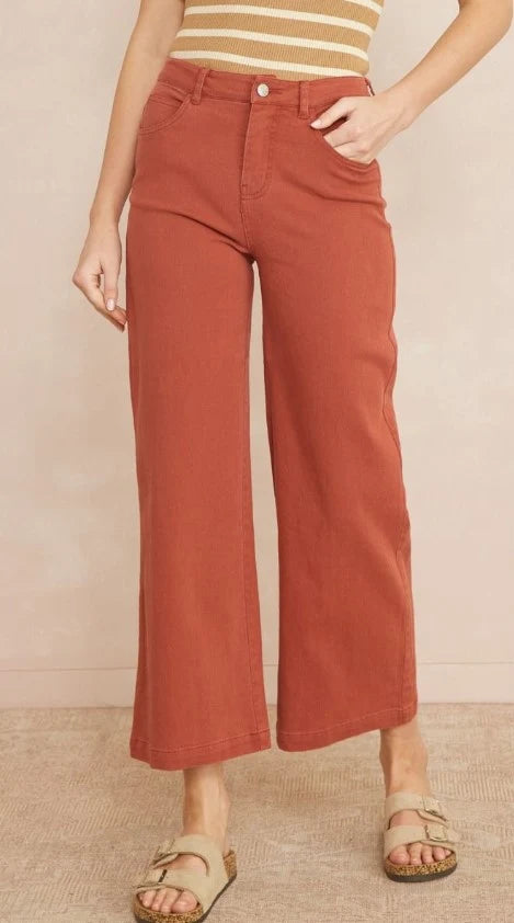 Rust High Waisted Wide Leg Jeans by Entro