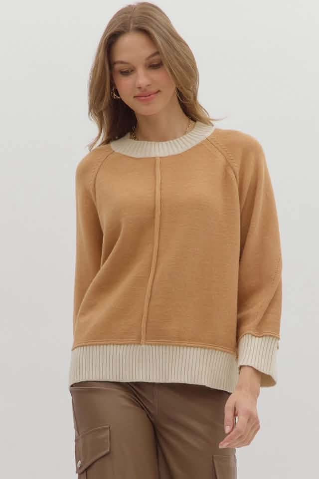 Pumpkin Spice Contrast Trim Sweater