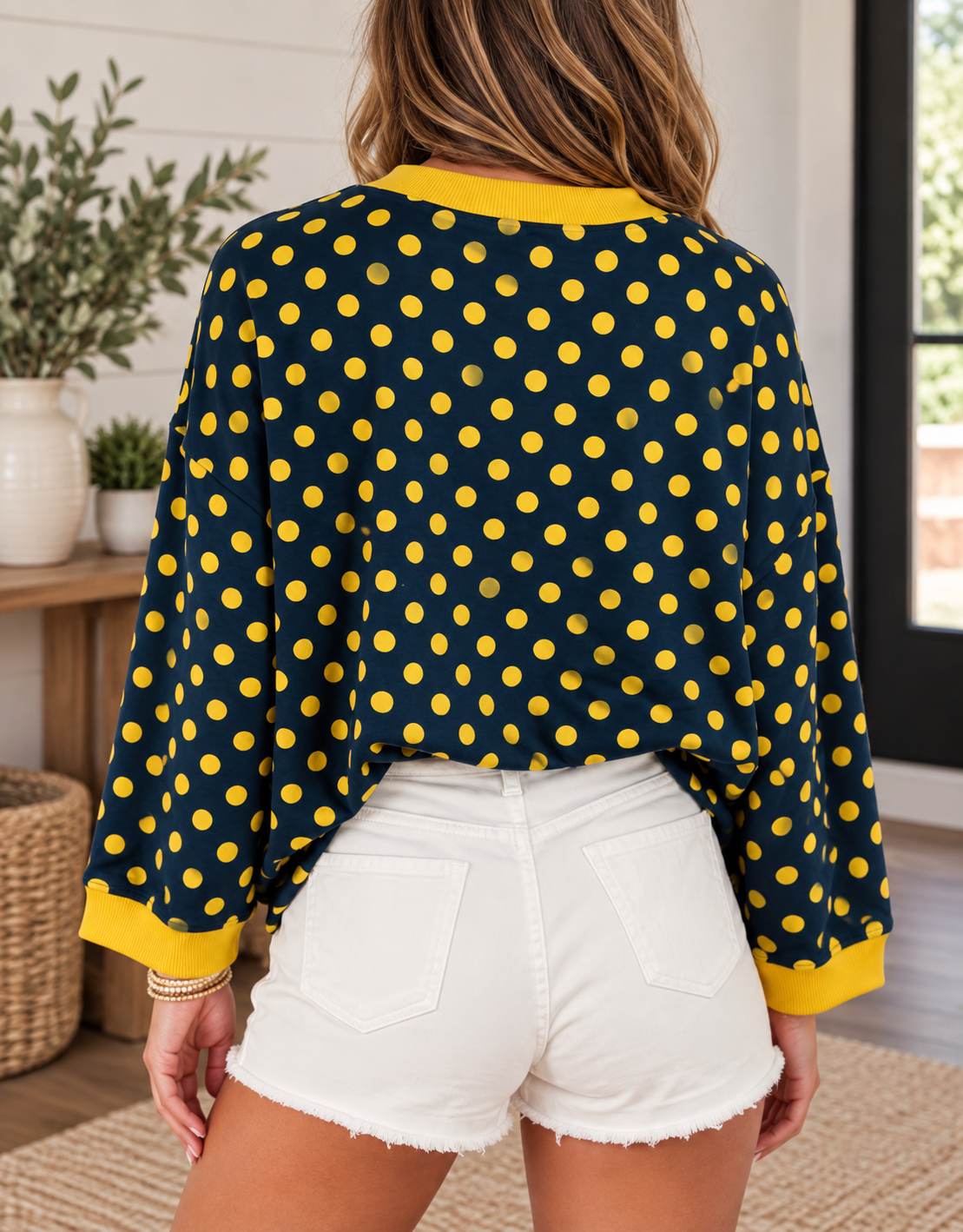 Navy & Mustard Polka Dot 3/4 Sweater