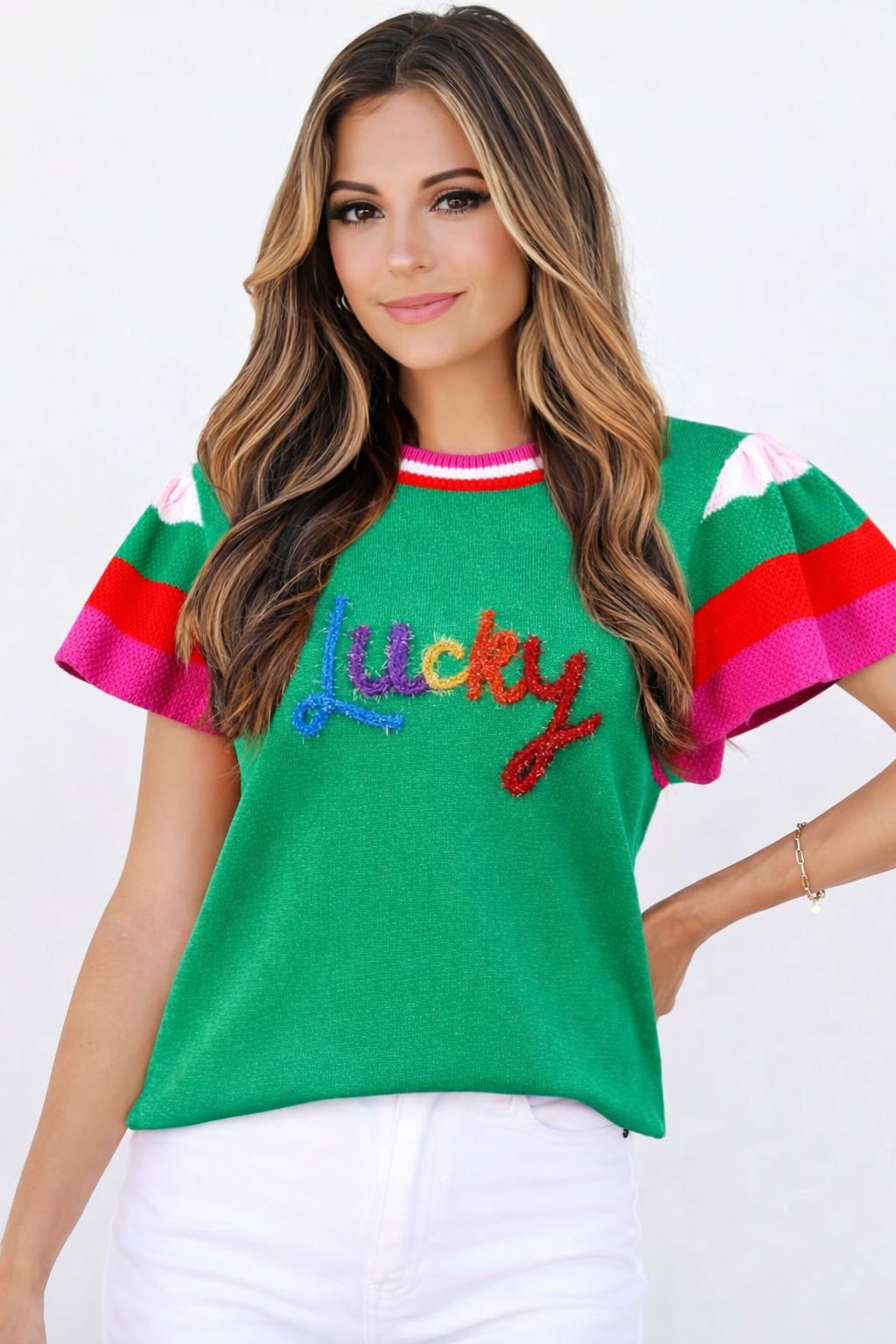 Lucky Charm Flutter Sleeve Sweater Top