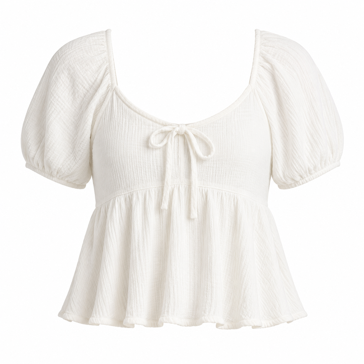 Sincerely Jules White Textured Puff Sleeve Tie-Front Babydoll Top