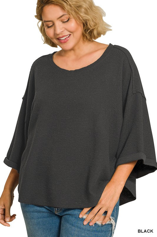 Zenana Double Knit Exposed Seam Curved Hem Top
