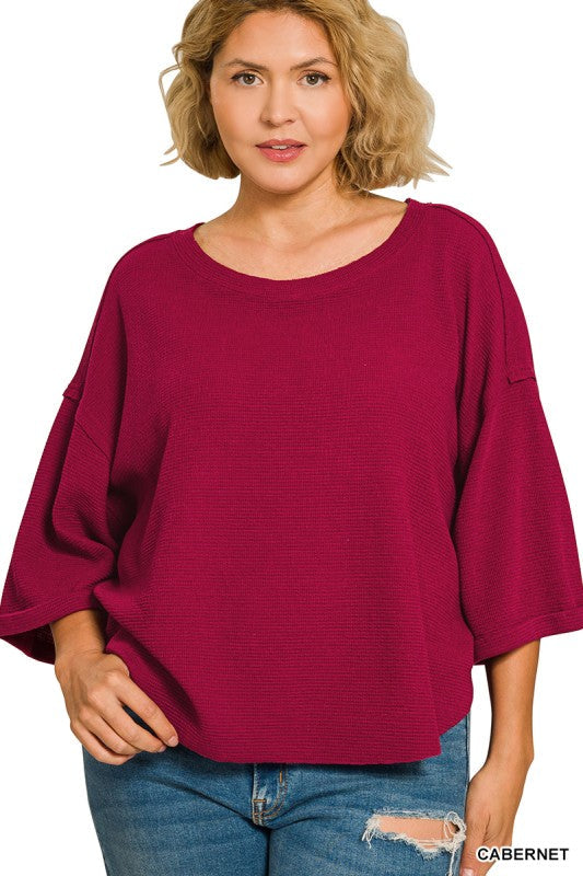 Zenana Double Knit Exposed Seam Curved Hem Top