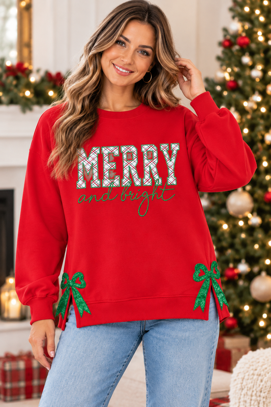Red Merry & Bright Plaid Bow Sweatshirt