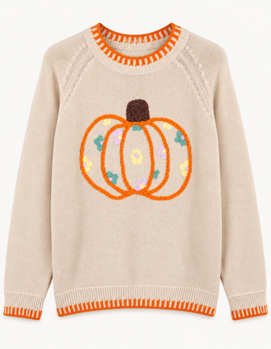 Floral Embroidered Pumpkin Sweater – Cream