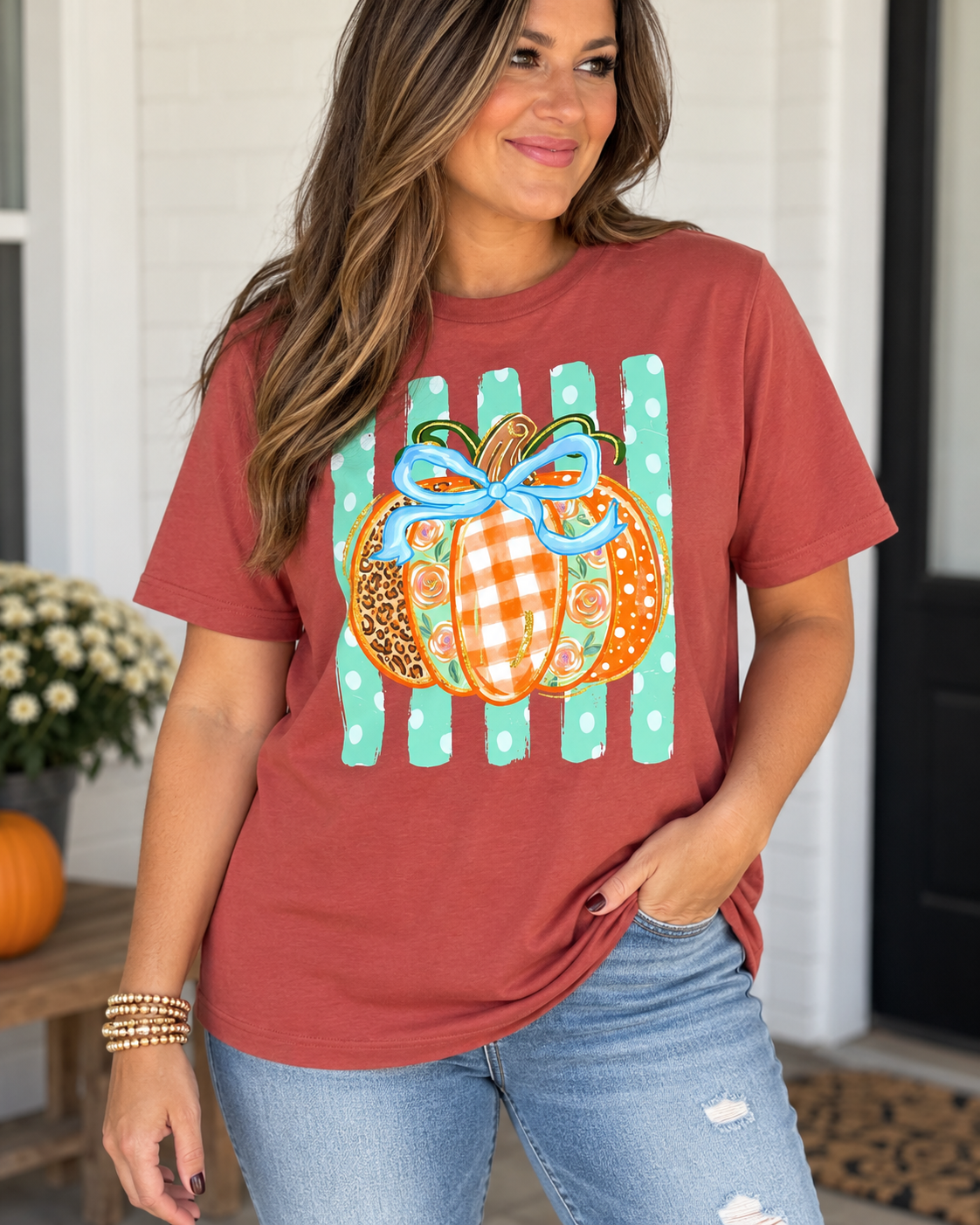 Tultex Rust Pumpkin Polka Dot Tee