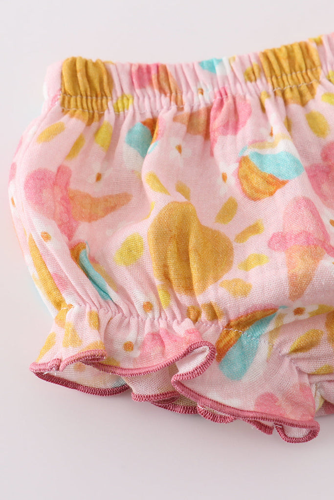 Premium Organic Pink Muslin Ice Cream Smocked Baby Set