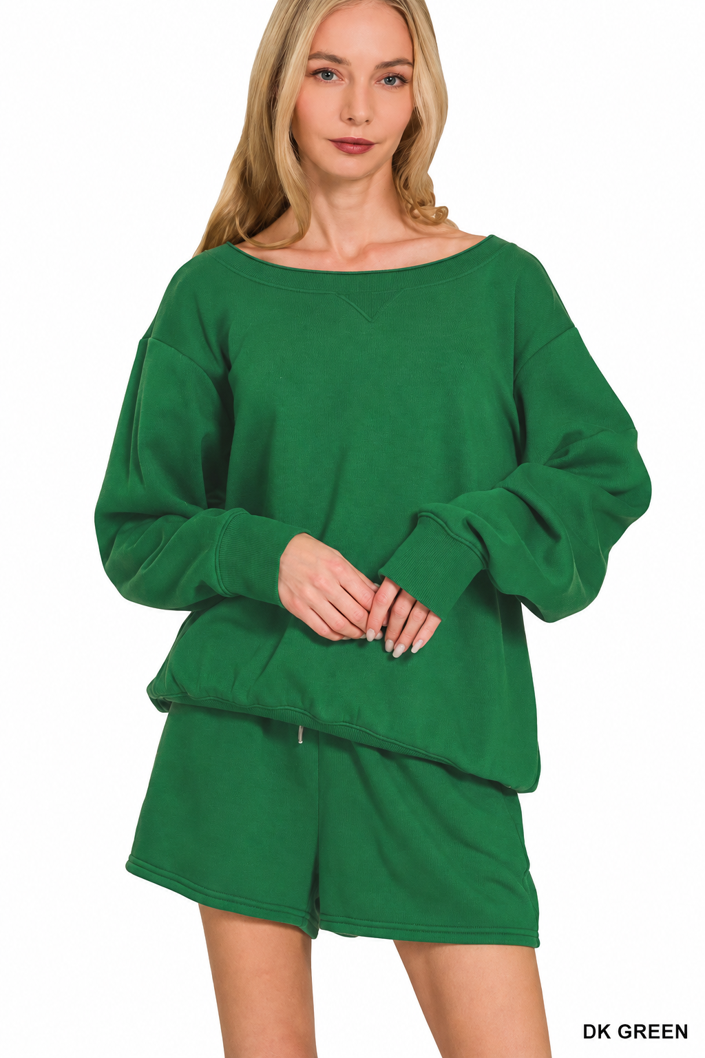 Zenana Fleece Boat-Neck Sweatshirt & Shorts Set