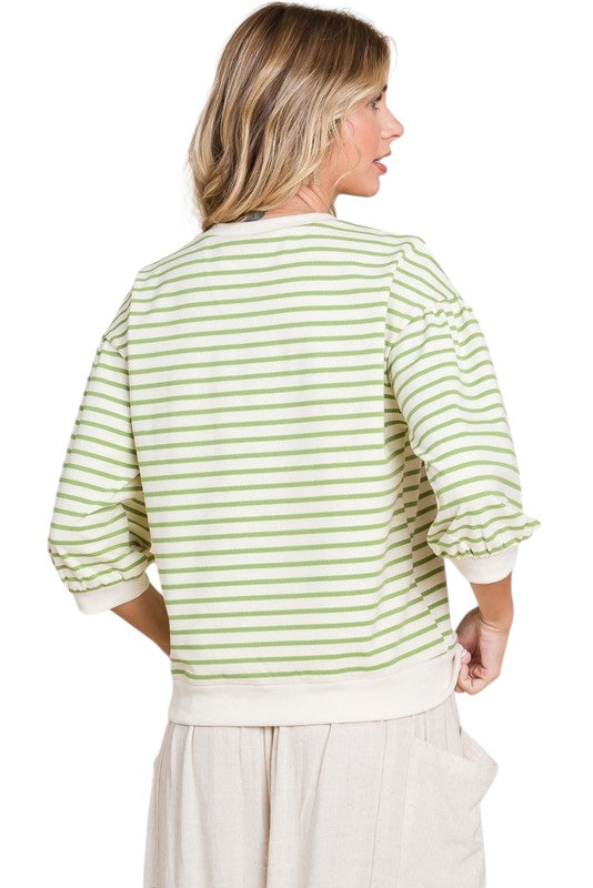 JODIFL ELBOW PUFF SLEEVE TEXTURED STRIPE TOP