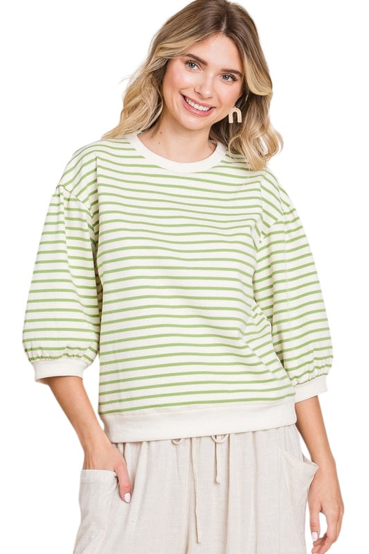 JODIFL ELBOW PUFF SLEEVE TEXTURED STRIPE TOP