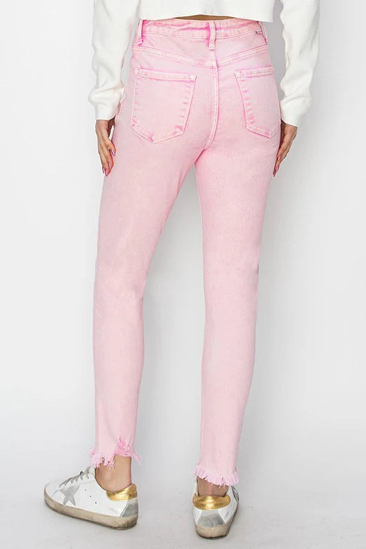 Risen Pink Acid Wash High Waist Skinny Jeans