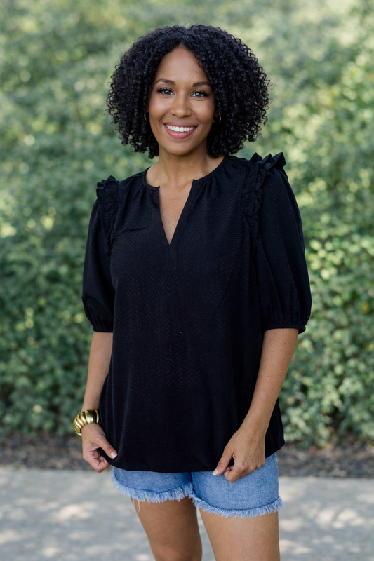 Skylar Notch Neck Black Top by Mary Square