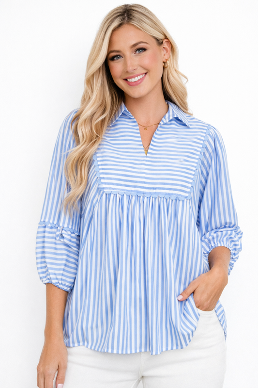Bluebell Stripe Ric Rac Blouse