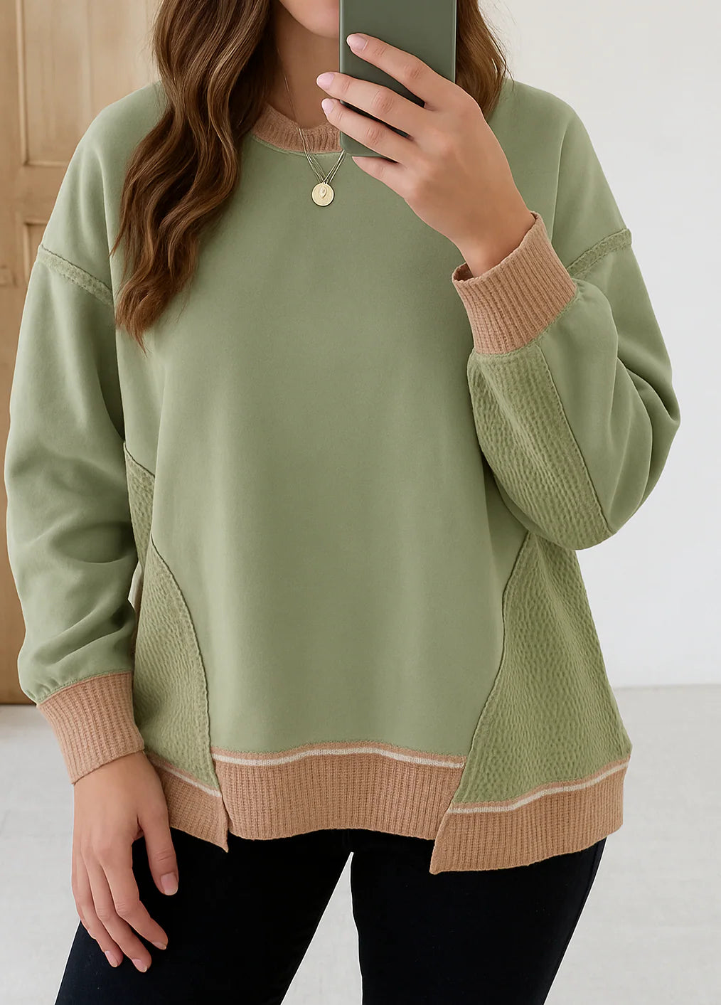 Green Colorblock Oversized Shirt
