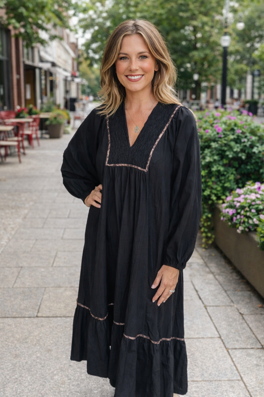 Black Leopard Trimmed Dress