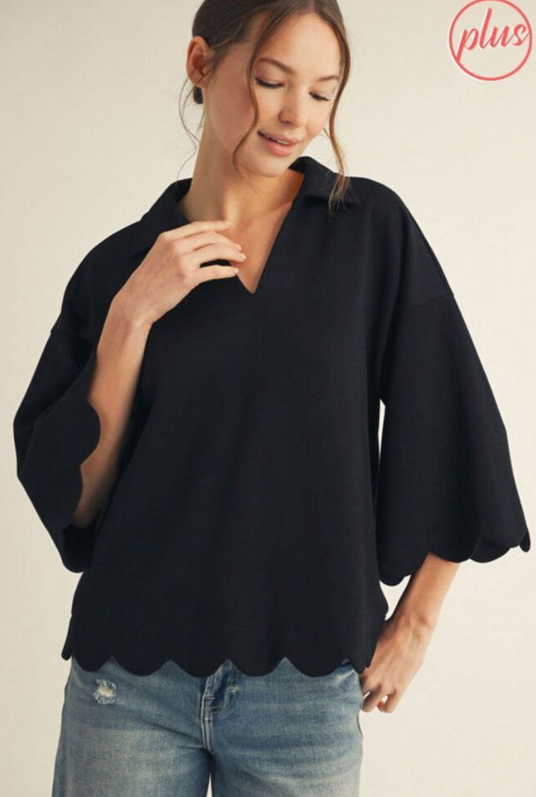 JODIFL Black Scallop Top