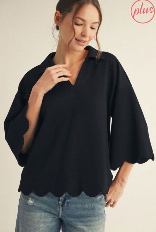 JODIFL Black Scallop Top