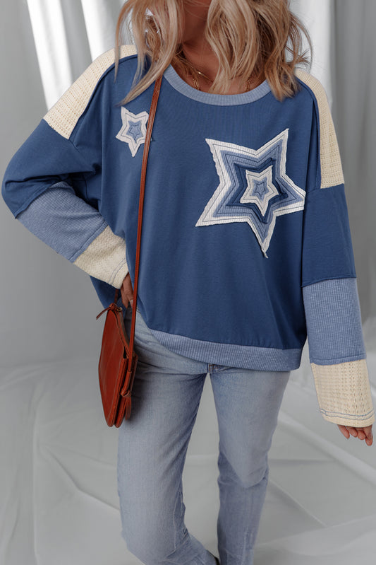 Star Struck Colorblock Knit Sleeve Top – Dark Blue