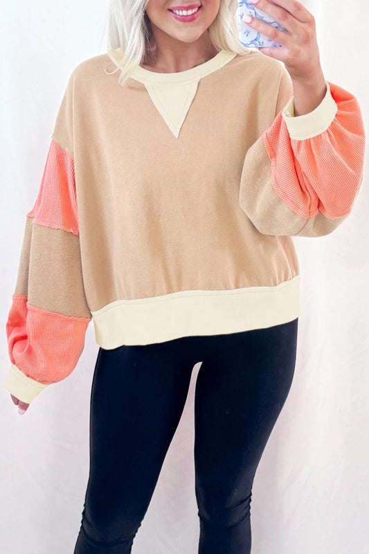 Light French Beige Color Block Sweatshirt