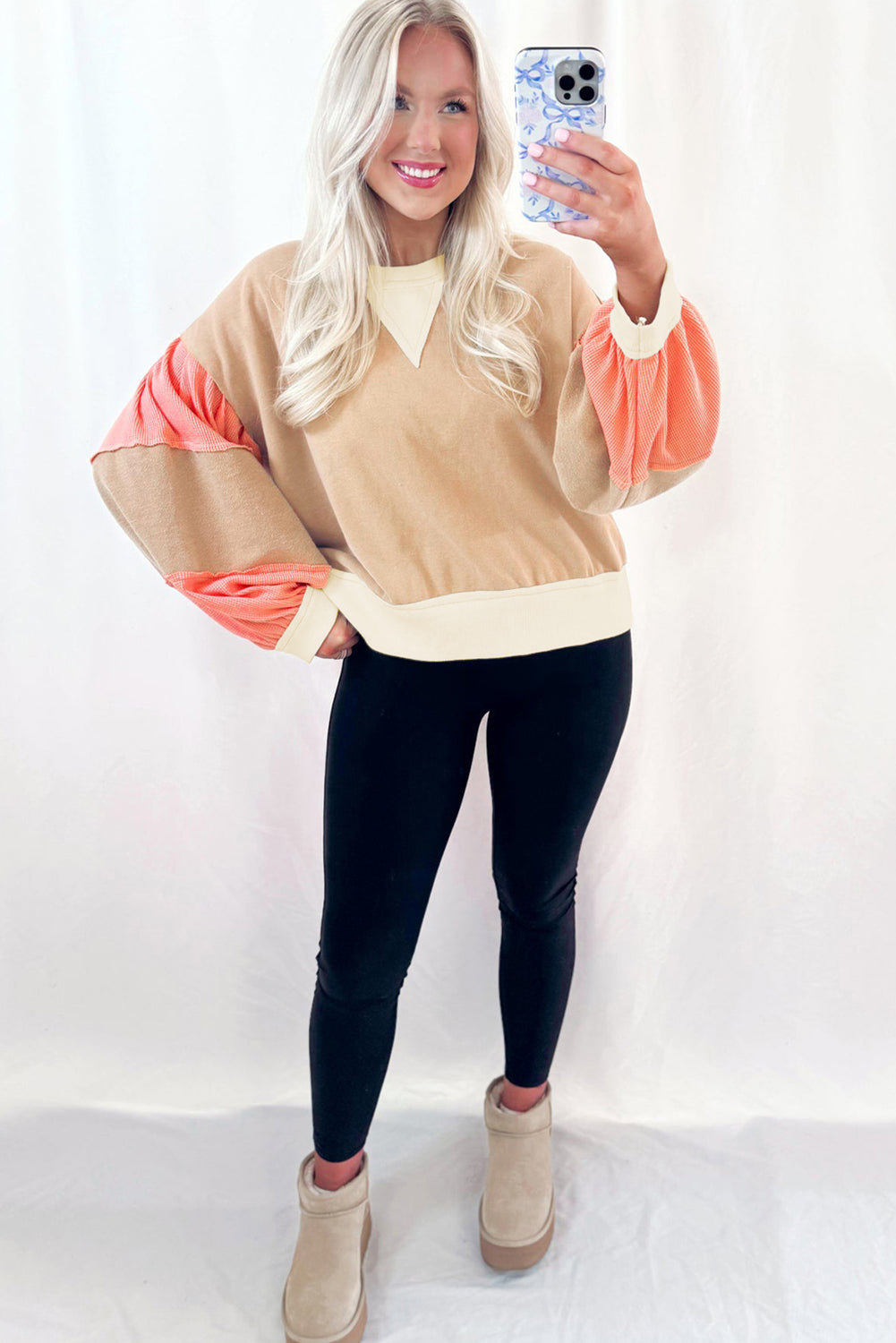 Light French Beige Color Block Sweatshirt