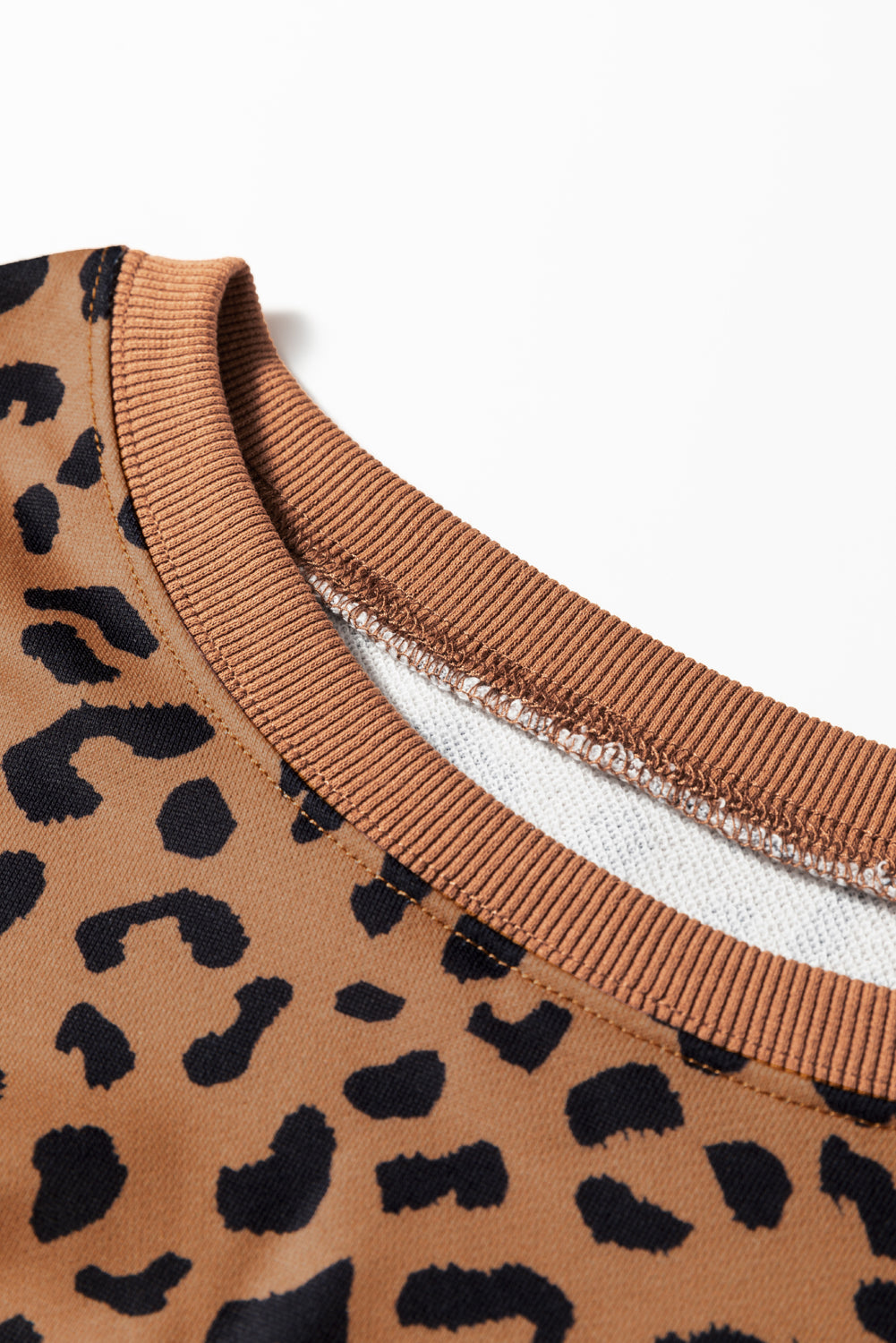 Khaki Leopard Striped Patchwork Sweatshirt