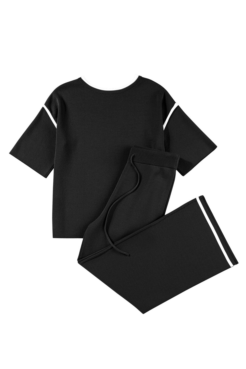 Black Contrast Trim Sweater Knit Pant Set