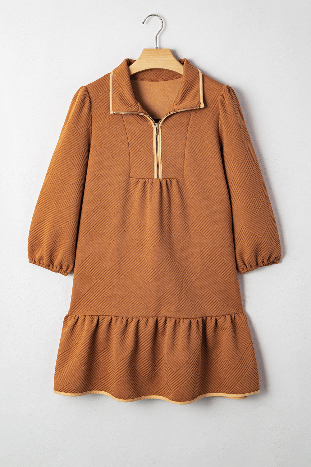 Desert Gold Quarter Zip Collar Bracelet Sleeve Textured Dress