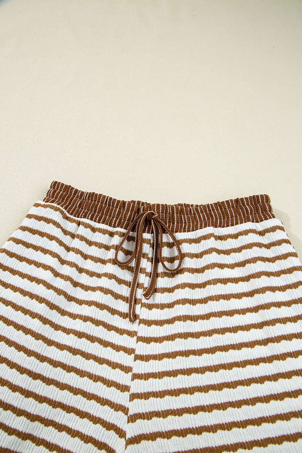 Khaki Stripe Collared Pullover & Wide-Leg Pant Set – Cozy 2 Piece