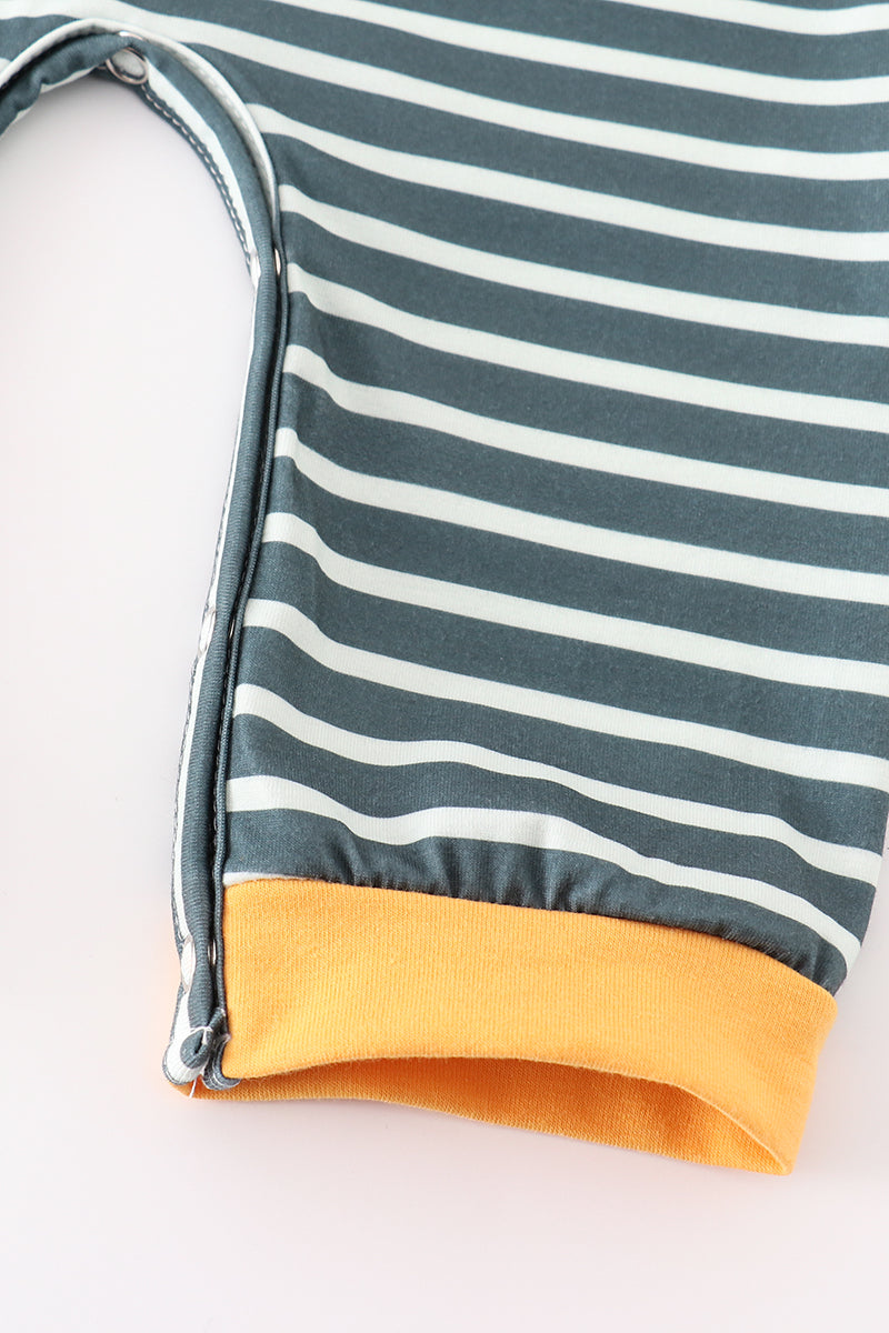 Green Stripe Cow & Pumpkin Applique Romper