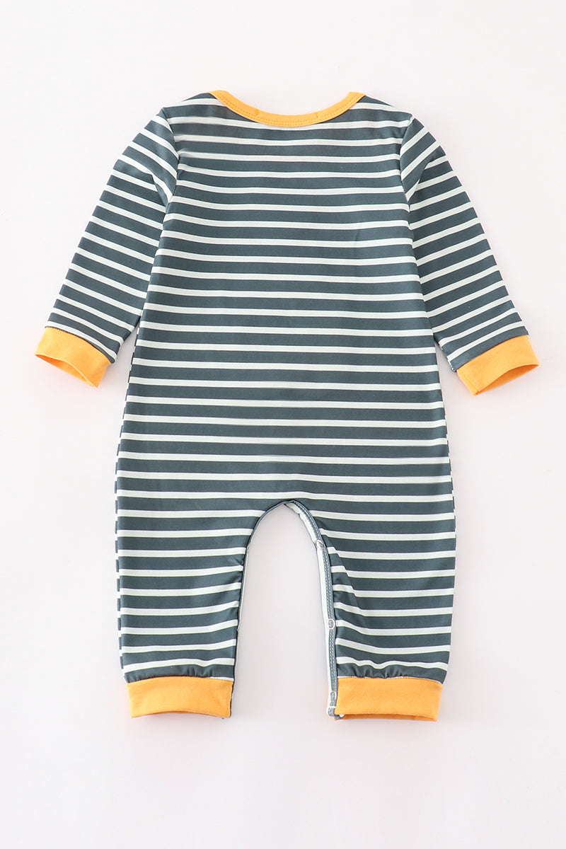 Green Stripe Cow & Pumpkin Applique Romper