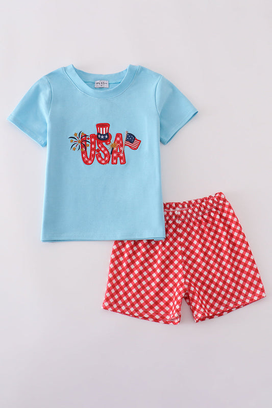 Patriotic Blue USA Flag Embroidery Shorts