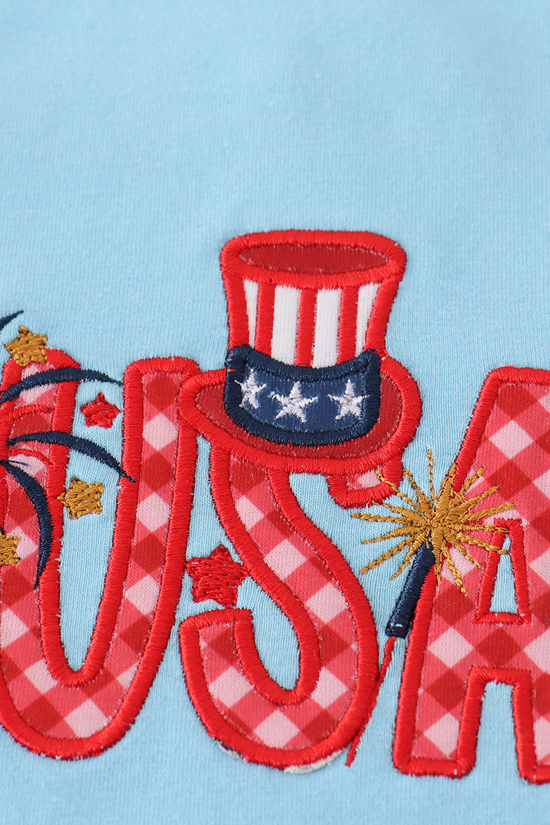 Patriotic Blue USA Flag Embroidery Shorts