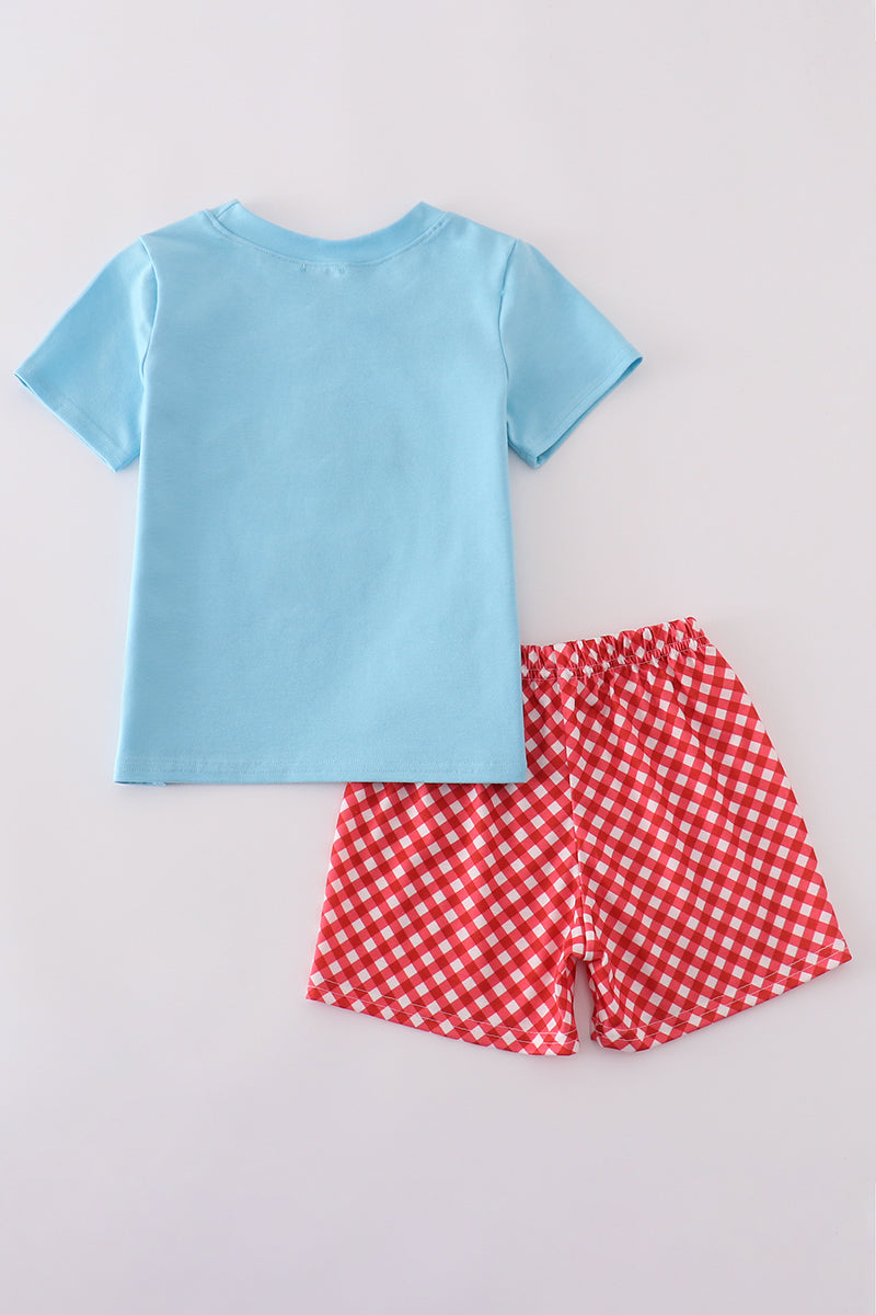 Patriotic Blue USA Flag Embroidery Shorts