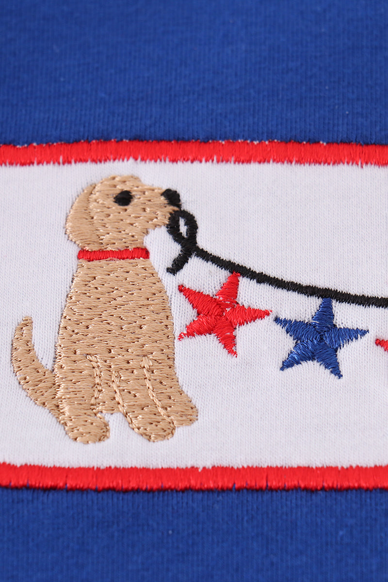 Blue Puppy Embroidered Shorts