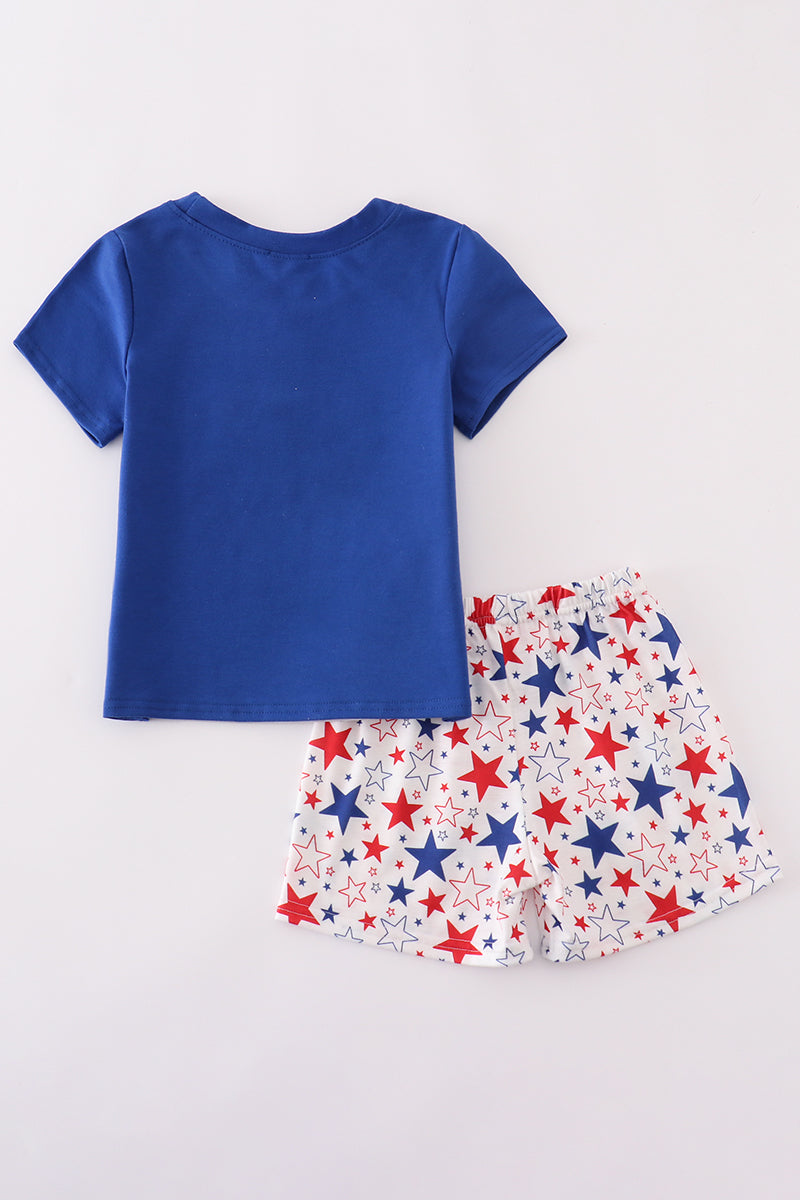 Blue Puppy Embroidered Shorts
