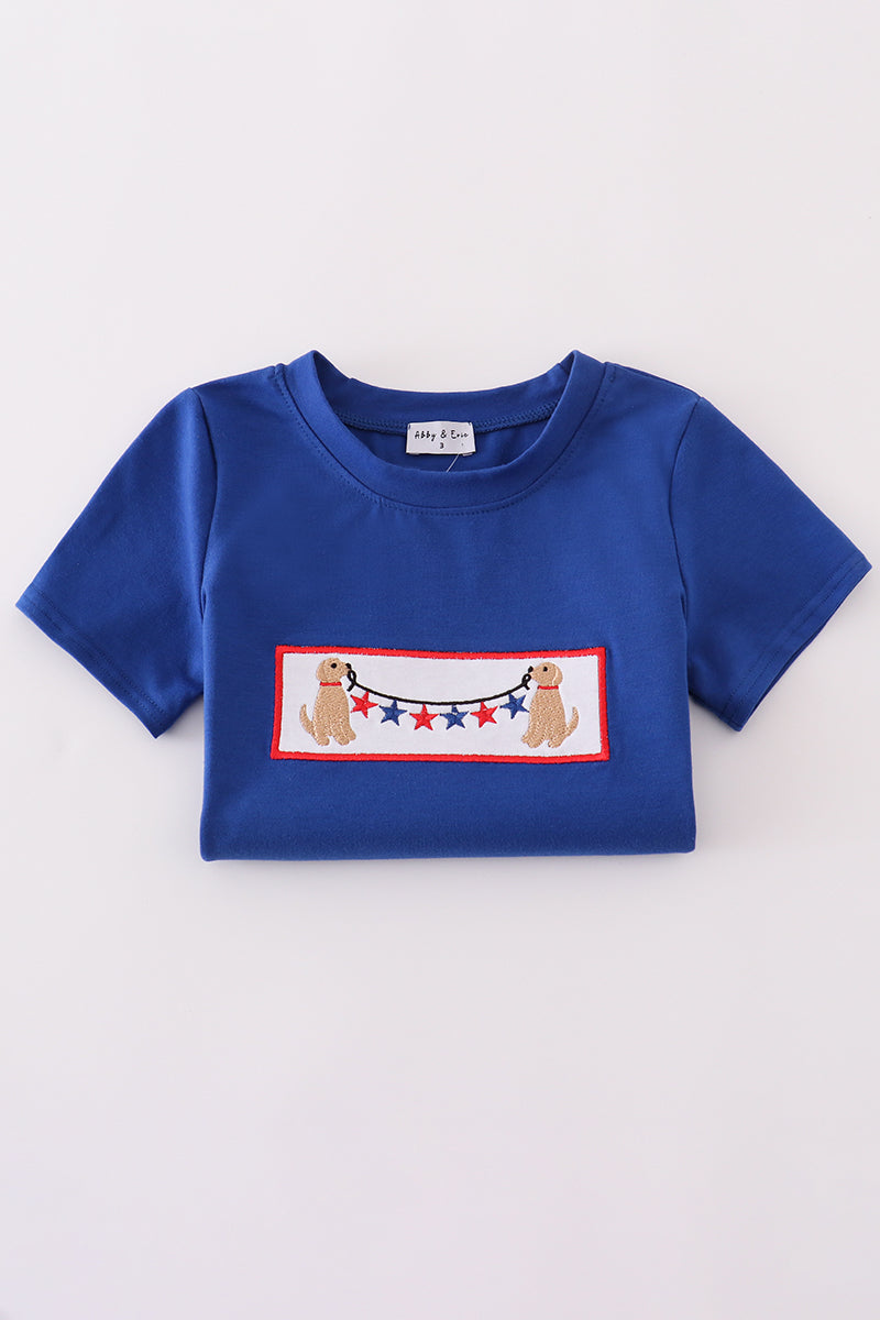 Blue Puppy Embroidered Shorts