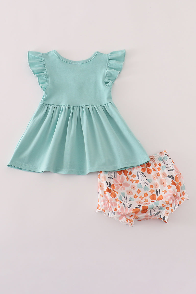 Mint Flutter Sleeve Top Floral Bloomers Set