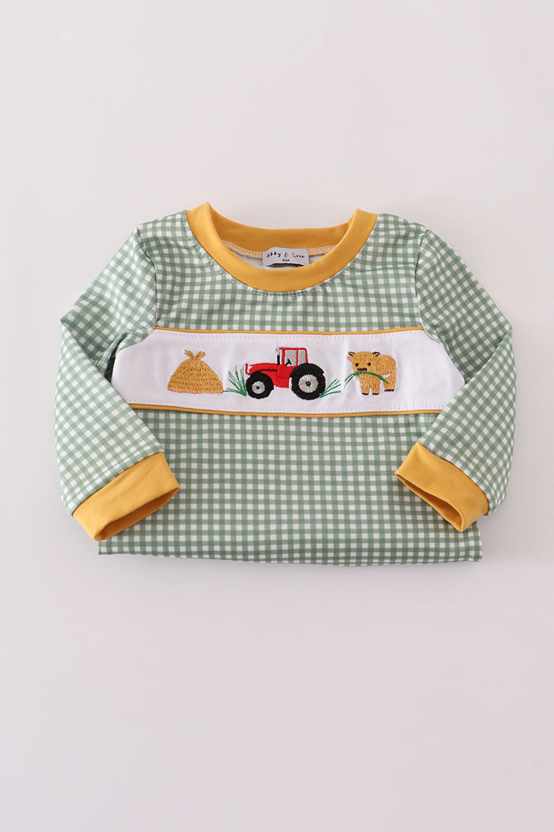 Highland Cow Embroidery Gingham Romper
