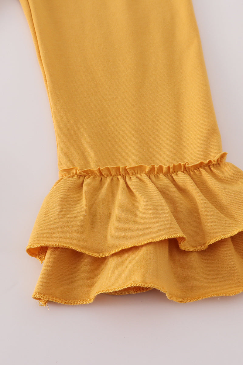 Highland Cow Embroidery Ruffle Pants Set