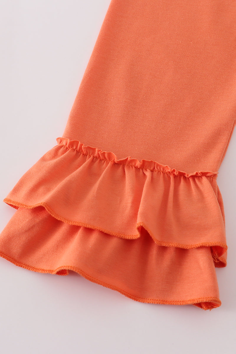 Fall Leaves Embroidery Smocked Ruffle Pants Set