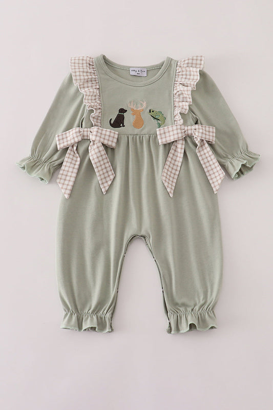 Dog Deer & Fish Embroidery Ruffle Romper