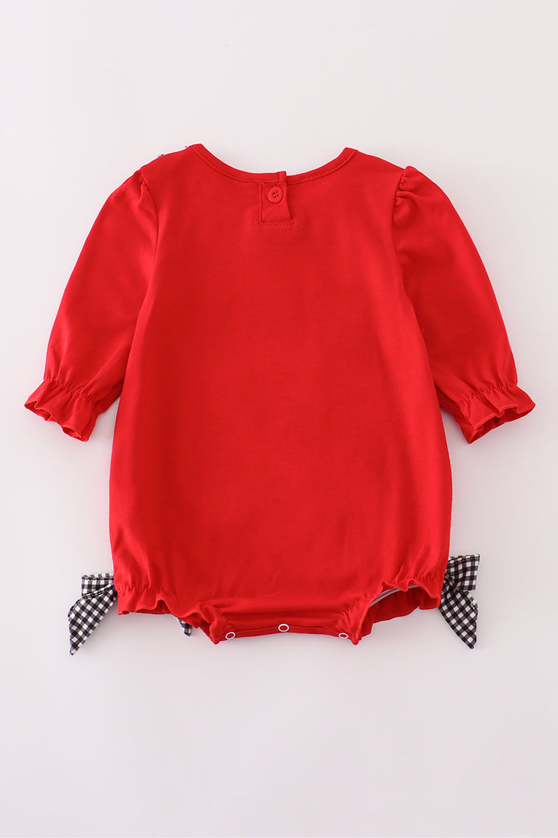 Bulldog Embroidered Baby Romper – Red & Gingham