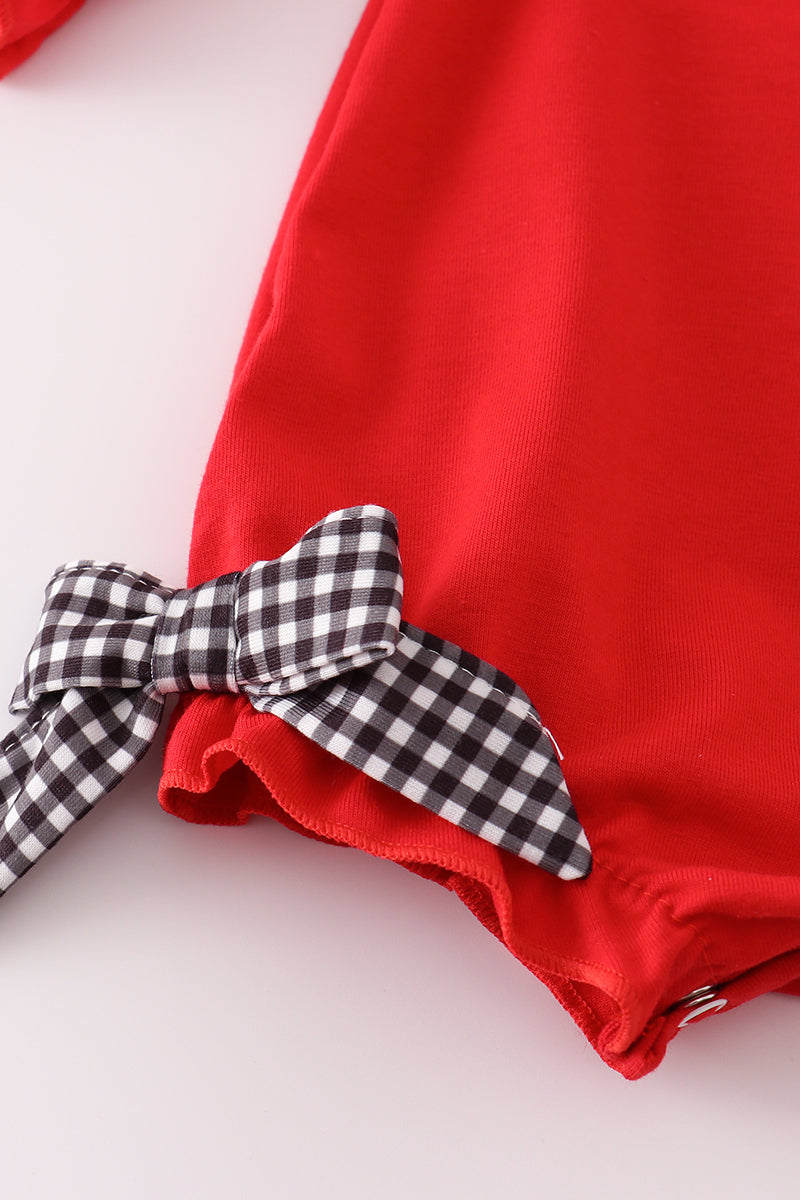 Bulldog Embroidered Baby Romper – Red & Gingham