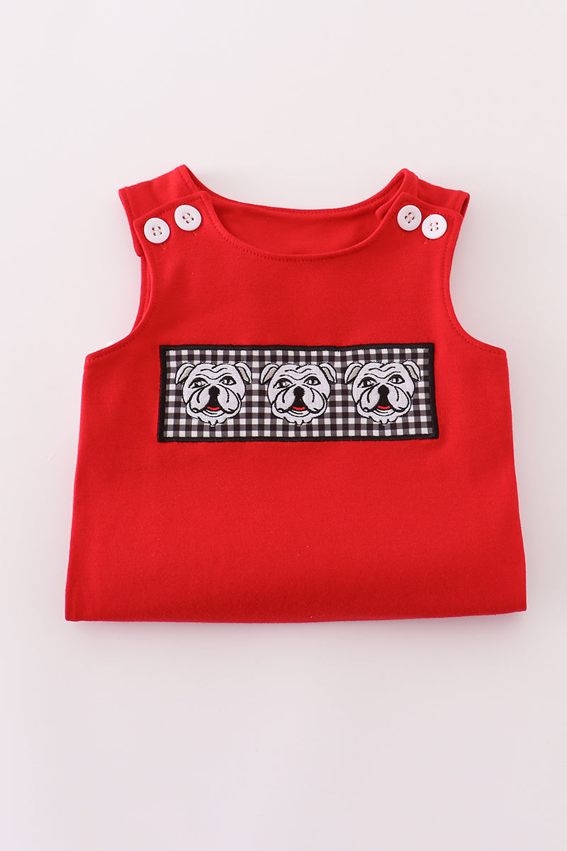 Bulldog Smocked Jon Jon – Red & Gingham