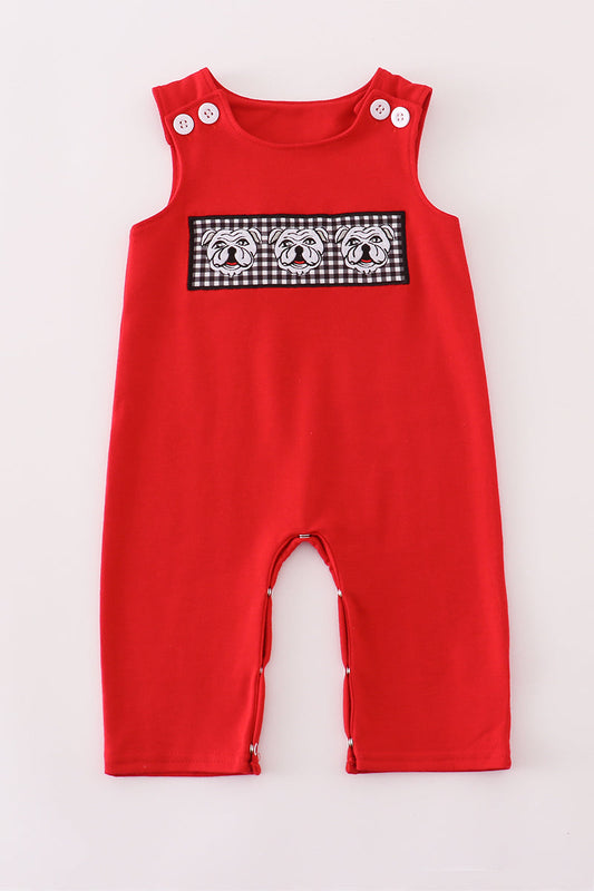 Bulldog Smocked Jon Jon – Red & Gingham